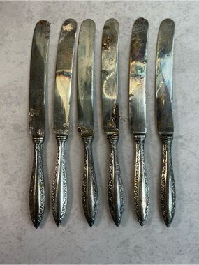 1847 Rogers Bros Silverplate Dinner Knives 10.5” Set 6 Ornate As Is
